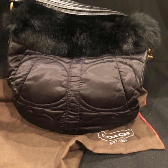 Coach Satin & Rabbit Fur Hobo - Picture 2 of 3